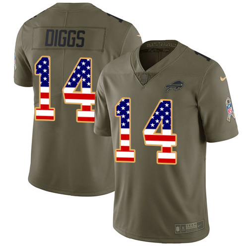 Nike Bills #14 Stefon Diggs Olive/USA Flag Youth Stitched NFL Limited 2017 Salute To Service Jersey